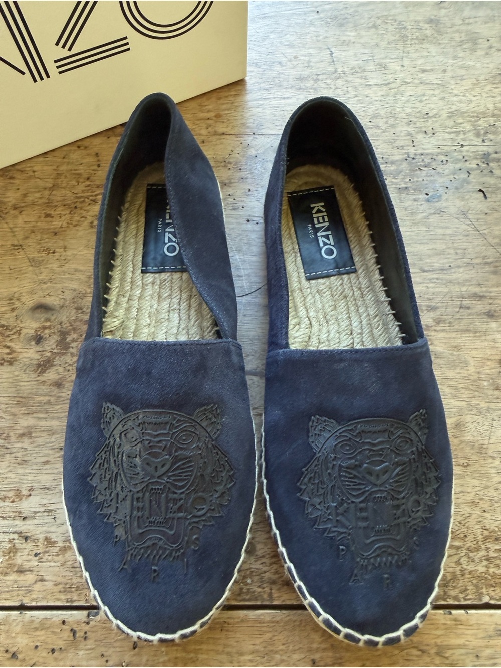 Kenzo Paris Navy Suede Tiger-Embossed Slip-On Espadrilles BNIB SZ 38